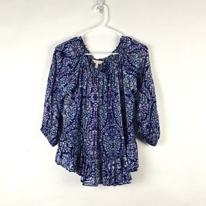 Rebecca Taylor Blue Silk Printed Peasant Blouse 4